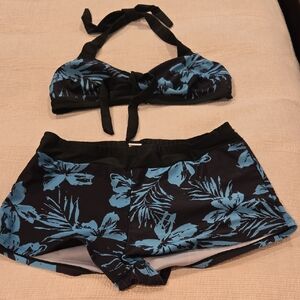 Black and Blue Floral Bikini Set